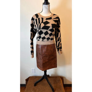 Vintage 1970s Brown Leather A-Line Mini Skirt | Size M | Boho Western Retro